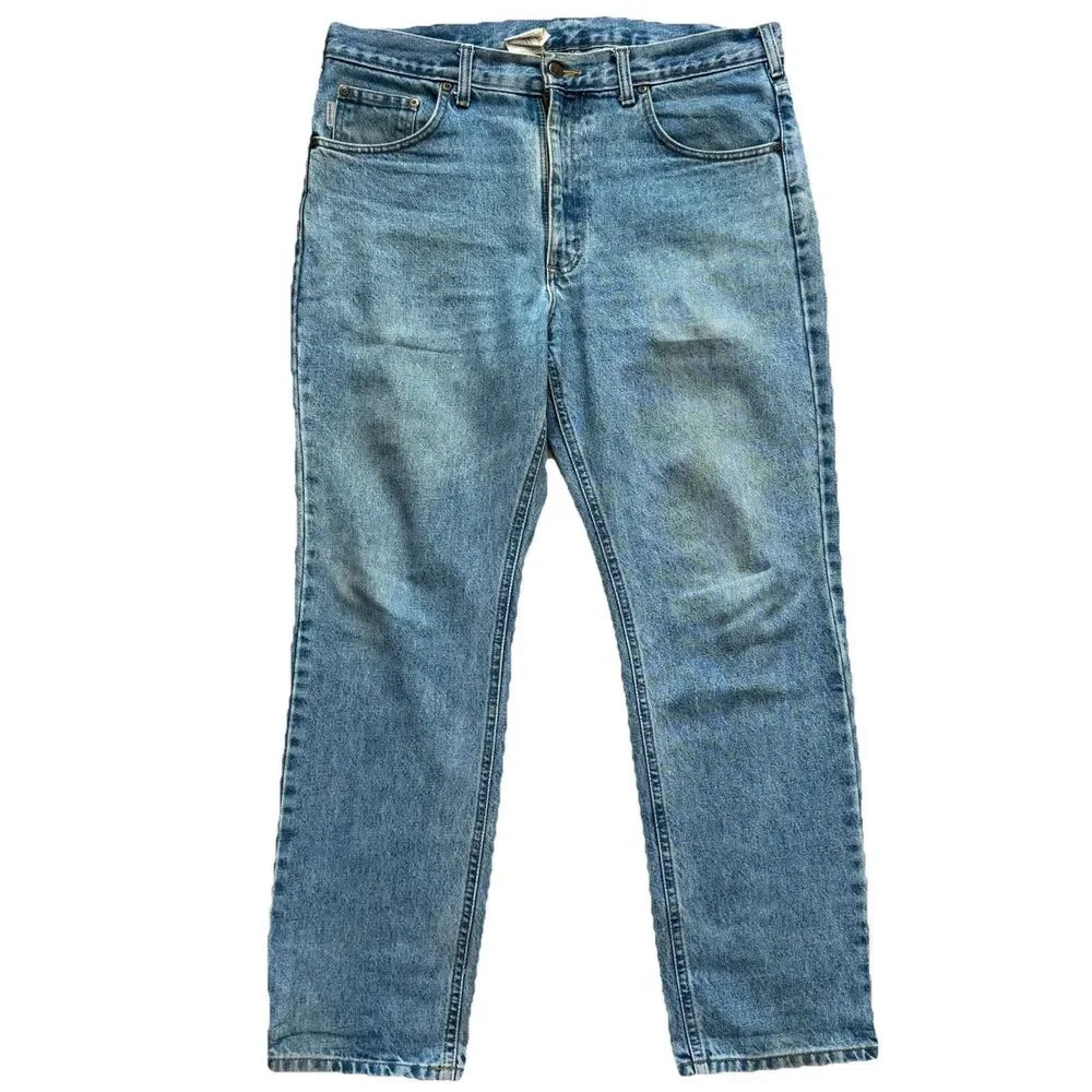Vintage Carhartt B18 STW Jeans 35x30 Traditional Fit Blue Denim Workwear